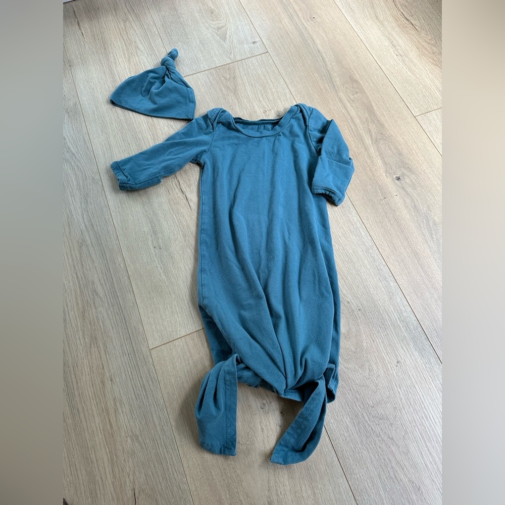 Baby Knotted Gown and Hat Set - Teal Blue